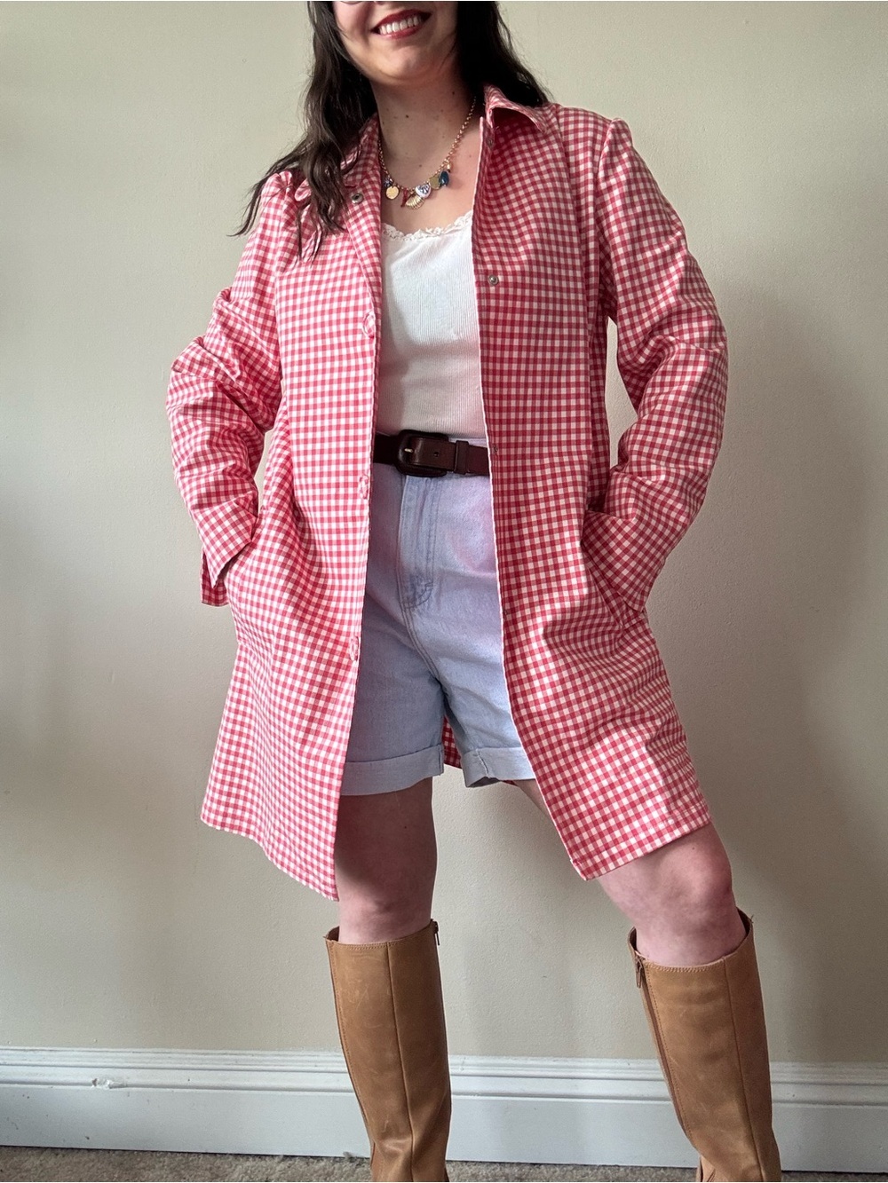 Rafaella Pink Gingham Trench Coat